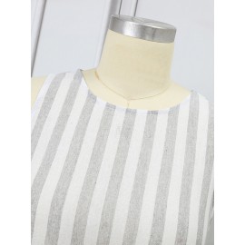 Women Striped Crew Neck High-LowÂ Hem Sleeveless Dress