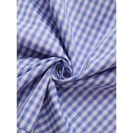 Women Gingham Plaid Lapel Half Button Short Sleeve Shirt Dress