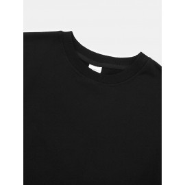 Mens Cat Music Note Print Crew Neck Pullover Sweatshirts