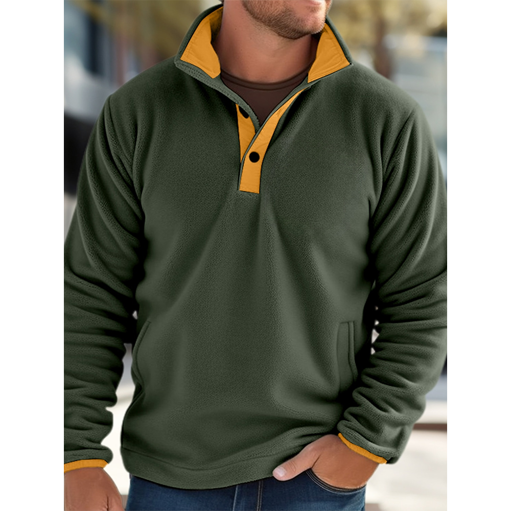 Mens Contrast Patchwork Stand Collar Fleece Casual Pullover Sweatshirts Winter