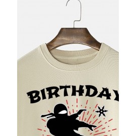 Mens Japanese Ninja Letter Print Crew Neck Pullover Sweatshirts Winter