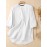 Women Plain Stand Collar Chest Pocket Cotton 3/4 Sleeve Shirt