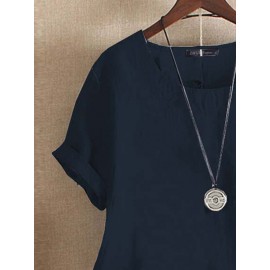 Women Ethnic Paisley Print Patchwork Cotton Short Sleeve Blouse