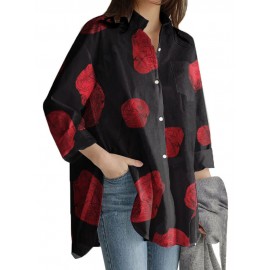 Geometry Print Long Sleeves Casual Loose Blouse With Pockets